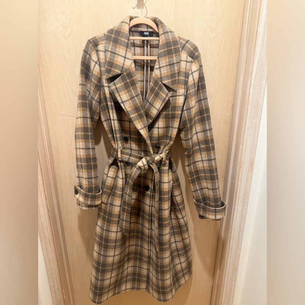 PAIGE Tan and Brown Plaid Coat
